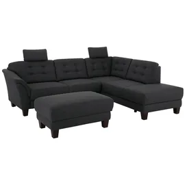 Home Affaire Ecksofa HOME AFFAIRE "Trondheim L-Form", grau (anthrazit), B:260cm H:89cm T:214cm, Struktur fein (100% Polyester);Flachgewebe (100% Polyester);Luxus-Microfaser (90% Polyester, 10% Polyamid), Sofas, Ecksofa, mit Federkern und Knopfheftung im Rücken, Füße