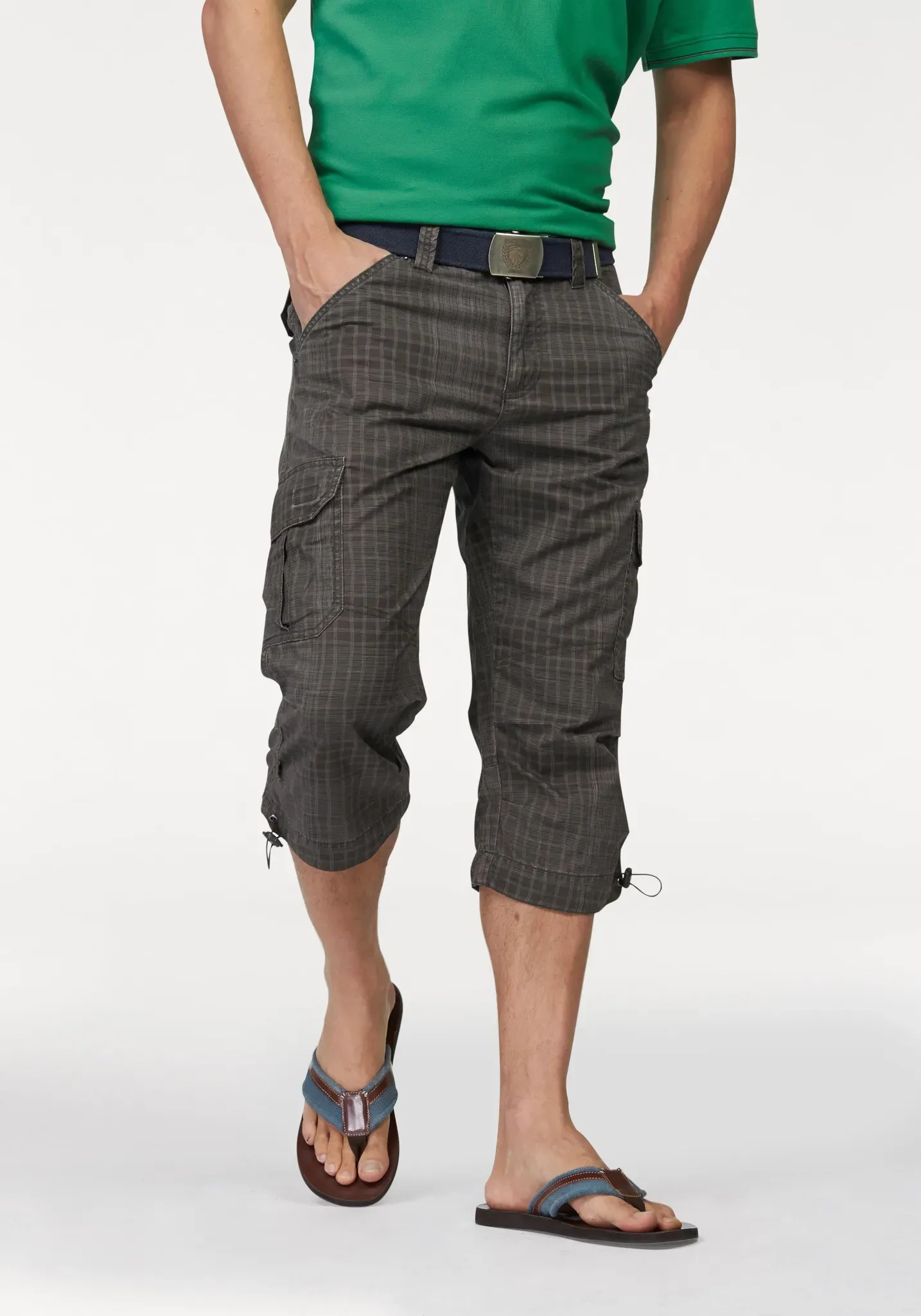 Cargobermudas MAN'S WORLD, Herren, Gr. 52, N-Gr, braun (grau, braun, kariert), Obermaterial: 100% Baumwolle, kariert, normal 3/4-Länge, Hosen, in 3/4-Länge mit modischem Karomuster, Topseller