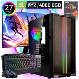 Gaming Komplett PC Set - AMD Ryzen 7 5700X - Wasserkühlung -  Nvidia GeForce RTX 4060 - 27" Gamer TFT - Tastatur Maus Set - 500 SSD -  32GB Ram - ...