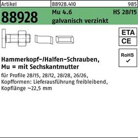 HALFEN Hammerkopfschraube R 88928 28/15 6-ktmutter M10x30 Mu4.6 galv.verz. 100St HALFEN