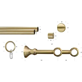 GARESA Gardinenstange GARESA "ANDREA", gold (mattmessingfarben), L:180cm Ø:20mm, Metall, Gardinenstangen, Vorhanggarnitur, verlängerbar, Endknopf Kugel kurz, mit Ringen