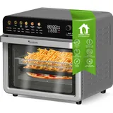 TurboTronic Multi-Smart-Ofen - 16in1 Heißluftofen & Heißluftfritteuse 2200W Power 34L bis 1kg Pommes Backofen mit Dörrfunktion 40-350°C Grill Airfryer Dörrautomat Pizzaofen mit Pizzastein