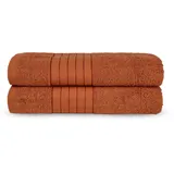 Good Morning Badetuch »Uni Towels«, (2 St., 2er Set Badetücher 70 x 140 cm), Baumwolle, Walkfrottee, Bordüre, 500 GSM, Weich, Einfarbig, Schwarz orange