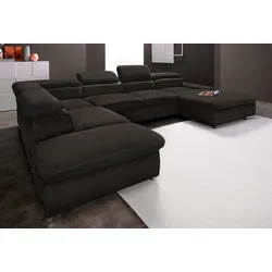 Wohnlandschaft SIT & MORE "Alcudia U-Form", schwarz, B:349cm H:73cm T:226cm, Primabelle-Microfaser, Korpus: Luxus-Kunstleder / Sitz und Rücken: Struktur (100% Polypropylen), Korpus: Struktur (100% Polypropylen) / Sitz und Rücken: Struktur (100% Polyester), Sofas, wahlweise mit Bettfunktion