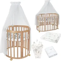 Waldin Babybett OWAL aus Holz 7in1 mit Matratze, Weiß
