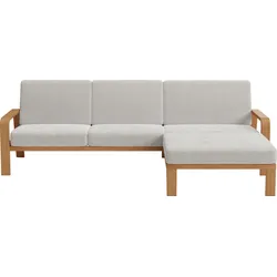 Ecksofa SIT & MORE "Kolding L-Form", beige, B:264cm H:91cm T:178cm, 100% Polyester, Sofas, Armlehnen aus eichefarbigem Buchenholz, verschiedene Bezüge und Farben