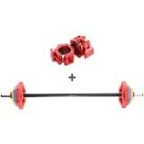 HMS Premium Hantel-Set Langhantelstange mit Gewichten, (Set, 6x Gewichte), Stange aus Stahl mit Schaumstoffgriff, Gewichtsscheiben aus Gusseisen bunt|silberfarben