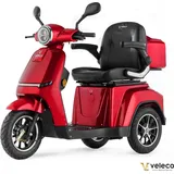 Veleco Turris - 3-Rad-Mobilitätsroller - Voll-LED-Beleuchtung - kontrastreiches Display - Alarmsystem Lithium-Ionen-Akku (Rot) - Rot