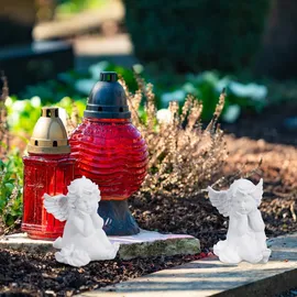 Relaxdays Grabengel 2er Set, wetterfest, frostsicher, HxBxT: 10 x 7 x 9 cm, Grabschmuck, Schutzengel, Polyresin, weiß