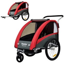 TIGGO Fahrradkinderanhänger TIGGO VS Fahrradanhänger Kinderfahrradanhänger mit Buggy Set + Federung, geeignet für 1-2 Kinder rot