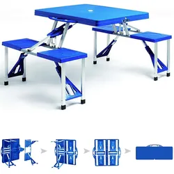 Casaria Deuba Alu Campingtisch Set Klappbar Tragbar Schirmhalterung Blau