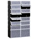 BlingBin Schuhregal Schuhbox Schuhkarton stapelbar Schuhorganizer Schuhaufbewahrung, Aufbewahrungsboxen Regalsystem mit Tür 1-tlg., Schwarz-Weiß mit Muster, Türen halbtransparent schwarz