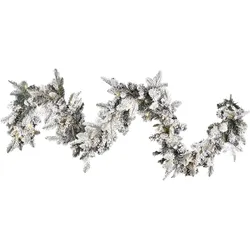 Weihnachtsgirlande weiß mit LED-Beleuchtung Schnee bedeckt 270 cm SUNDO