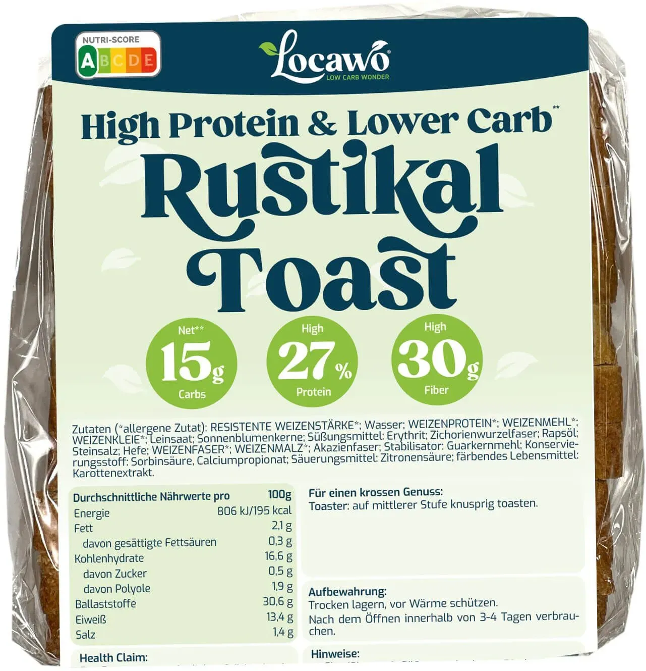 Locawo High Protein & Low Carb Rustikal Toast 400 g