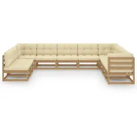 vidaXL 10-tlg Garten-Lounge-Set Kissen Honigbraun Massivholz