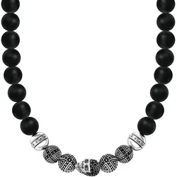 Kette ohne Anhänger THOMAS SABO "Obsidian Kette Totenkopf-Design & Kreuze,Beadskette,KE1100-159-11-L70" Gr. 70, silber (silberfarben, schwarz), Halsketten, Damen, 70, Silber 925 (Sterlingsilber), mit Zirkonia (synth.), Obsidian