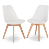 MACOShopde by MACO Möbel Raburg Esszimmerstuhl 2er-Set, Küchenstuhl im Set, Retro-Design, Belastbarkeit 120 kg, mit 4-Fuß-Gestell aus Holz in Natur, gepolstert, Nilo, Weiß
