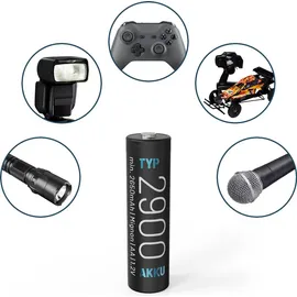 Absina Akku AA Mignon 2900 - NiMH AA Akkus mit 1,2V & min. 2650mAh - Aufladbare Batterien AA