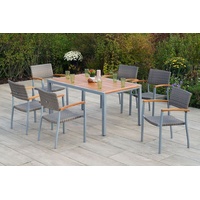 MERXX Silano Garten-Essgruppe 7-tlg. Tisch 150 x 90 cm beige/grau/silber