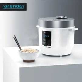 Arendo Reiskocher mit 5 Programmen, 350W, 2 Liter, Timer- und Warmhaltefunktion, BPA-frei, inkl. Messbecher & Reislöffel, Weiß/Silber