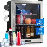 Minibar Weinkühler Getränkekühlschrank Glas 33 L LED leise freistehend Edelstahl