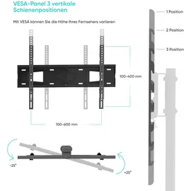 ONKRON TV Bodenständer für 32-65 Zoll TV bis zu 40 kg, Universal TV Ständer schwenkbar & höhenverstellbar max 600x400 VESA Standfuß Fernseher/TV Stativ aus gehärtetem Glas Schwarz TS5550-B