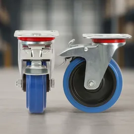 Wiltec Lenkrollen Set 2x Transportrolle Ø200mm 350kg pro Rad mit Kunststoffrad, Bremse und Anbauplatte, leiser Lauf, Transportrollen Möbelrol...