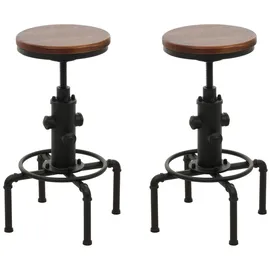 Mendler 2er-Set Barhocker HWC-N23 höhenverstellbar drehbar Industrial Holz  - Braun