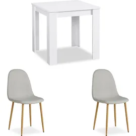 Homestyle4u Essgruppe mit 2 Stühlen Weiß Grau 2372,