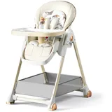 Reenborn PU-Leder Kinderhochstuhl, Klappbarer Umbaubarer Hochstuhl Baby mit Liegefunktion, Hochstuhl Baby mit 6 Höhen 3 Liegepositionen, Baby Essen Stuhl Abnehmbaren Doppeltabletts und Rädern (White)