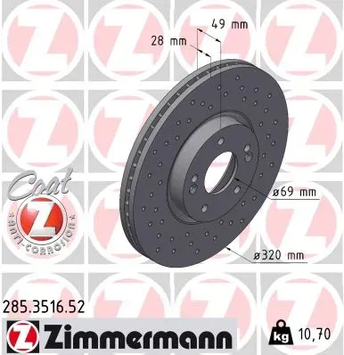 ZIMMERMANN Bremsscheibe SPORT COAT Z 285351652 Vorderachse Gelocht 320mm 28mm für KIA HYUNDAI