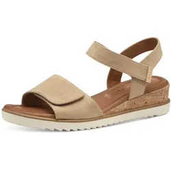 Keilsandalette TAMARIS, Damen, Gr. 39, braun (hellbraun), Textil, unifarben, Veloursleder, klassisch, Schuhe, Riemchensandale, Sommerschuh in veganer Verarbeitung