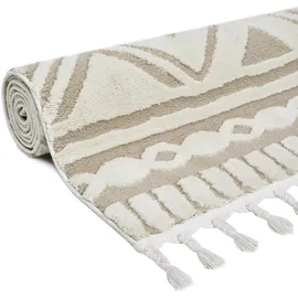 OTTO home Teppich OTTO HOME "Bonvo" Gr. 1, beige, B:60cm H:19mm L:90cm, Kunstfaser, Teppiche, Fransenteppich Teppich, mit Fransen, Hoch-Tief-Struktur, Wohnzimmer, Schlafzimmer, Boho-Style