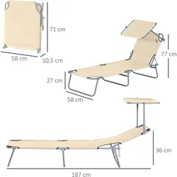Outsunny - Sonnenliege - 187Lx58Wx36Hcm - Beige