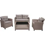 MCW F10 Polyrattan Lounge Garnitur 4-tlg. grau/braun inkl. Kissen
