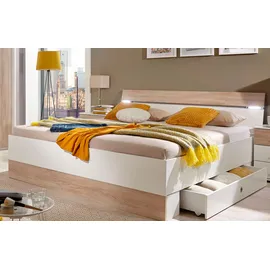 WIMEX Stauraumbett »Cheep« mit LED-Beleuchtung und Schubkästen weiß/struktureichefarben hell, , 74257019-0 180x200 cm