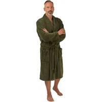 WeWo Fashion Herrenbademantel 1105, Langform, Velours, Schalkragen, Gürtel, kuschelig leicht grün L