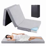 Klappmatratze 3-teilig H3 Faltmatratze Gästematratze Gel Memory Foamkern, Tragegriff, emerspring, 10 cm hoch, Ideal als Gästebett, Bodenmatratze und Campingmatratze grau 65 cm x 196 cm x 10 cm
