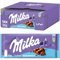 Milka Bubbly Alpenmilch – luftige Tafelschokolade mit feinen Luftblasen aus zarter Alpenmilch – 14 x 90g