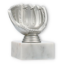 Pokal Kunststofffigur Baseballhandschuh silbermetallic auf weißem Marmorsockel 10,8cm