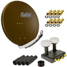 Fuba 4 Teilnehmer Astra Hotbird Digital SAT Anlage DAA 850 B ALU Braun PremiumX Quad Monoblock LNB 8x F-Stecker 4x Tülle