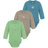 Normani Outdoor Sports 3er Pack Baby Merino Langarmbody „Tuai" in Blau/Beige/Grün | Gr.: 74