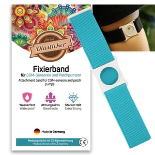 Diasticker® | Freestyle Libre 3 - Fixierband | Flexibel - Wasserfest - Starker Halt | Sensor-Schutz, Fixierung für Freestyle Libre Sensor | Halter: Weiß (Medium: 25-35 cm, Türkis)