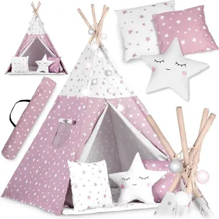 Nukido Tipi-Zelt mit Lichtern für Kinder - Rosa mit Sternen - Rosa