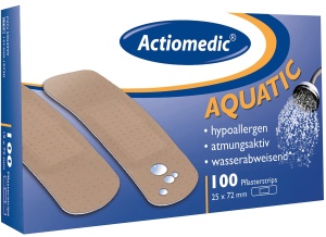 Actiomedic® AQUATIC Pflasterstrips, Zuverlässiger Halt auch an viel bewegten Stellen, 1 Packung = 100 Stück, Maße: 25 x 72 mm