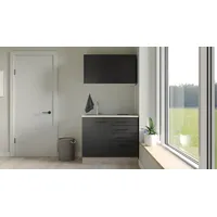 Flex-Well Exclusiv Miniküche Capri 100 cm Schwarz Matt-Endgrain Oak