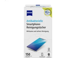 Zeiss antibakterielle Smartphone-Reinigungstücher 150 Stück - schnell trocknende Rezeptur - entfernt Bakterien, Fingerabdrücke, Schmutz, Staub & Fett - jedes Tuch einzeln verpackt