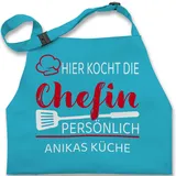 Kinderschürze Schürze Kinder Jungen Mädchen - Kochschürze - Hier kocht die Chefin persönlich mit Name - Geschenk Küche Köchin Küchenzubehör Frau Lustig - 7-14 Jahre - Türkis - 7-13 Jahre