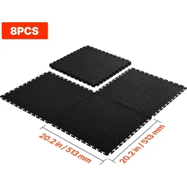 Vevor PVC Garagenboden, 8er-Pack 513x513x5 mm, Werkstattboden, Industrieboden, Klick Verlegung, rutschfeste PVC-Matten mit Diamantplatte für Werkstatt, Lager, Werkzeugraum, Schwarz