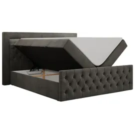 MKS Meble Boxspringbett 160x200 mit Led, Polsterbett 160x200 mit LED Kopfteil - Multipocket-Matratze H3 - Doppelbett mit Bettkasten Stauraumbet - GOLD-9 - 16... - Dunkelgrau